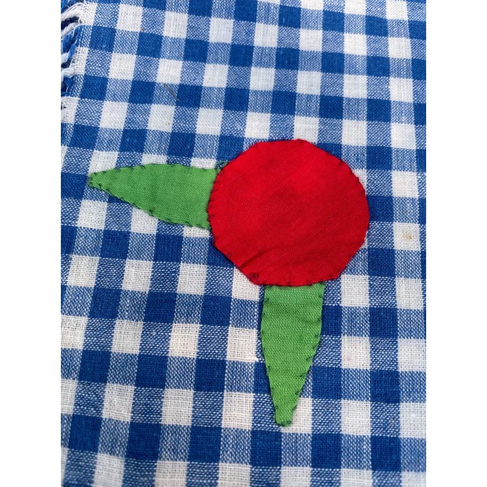 Vintage 1930s Blue Check Applique Fruit Napkins Set of 4 - Picture 4 of 10